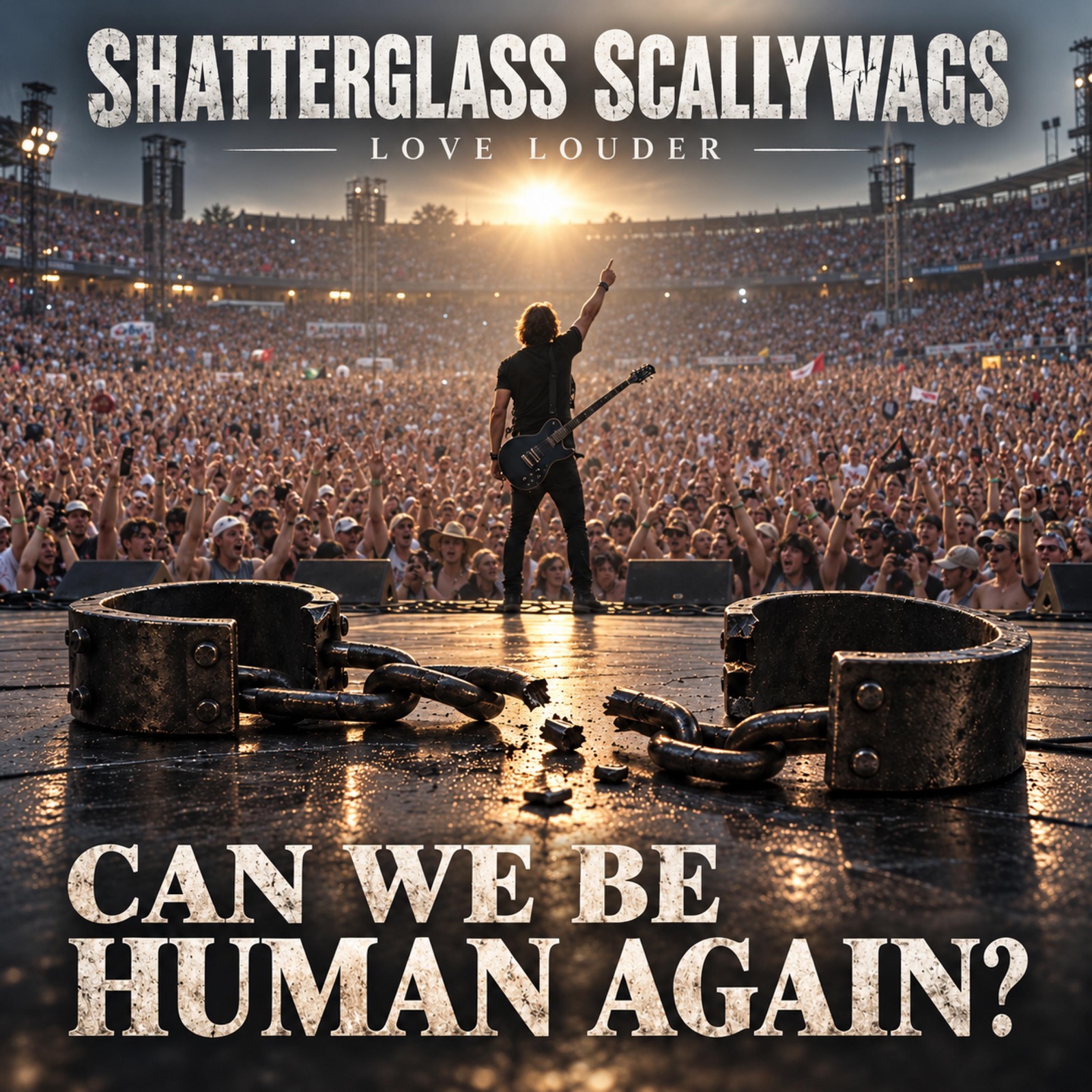 Cover artwork for Can We Be Human Again? by Shatterglass Scallywags — a cry for human dignity in a disoriented age